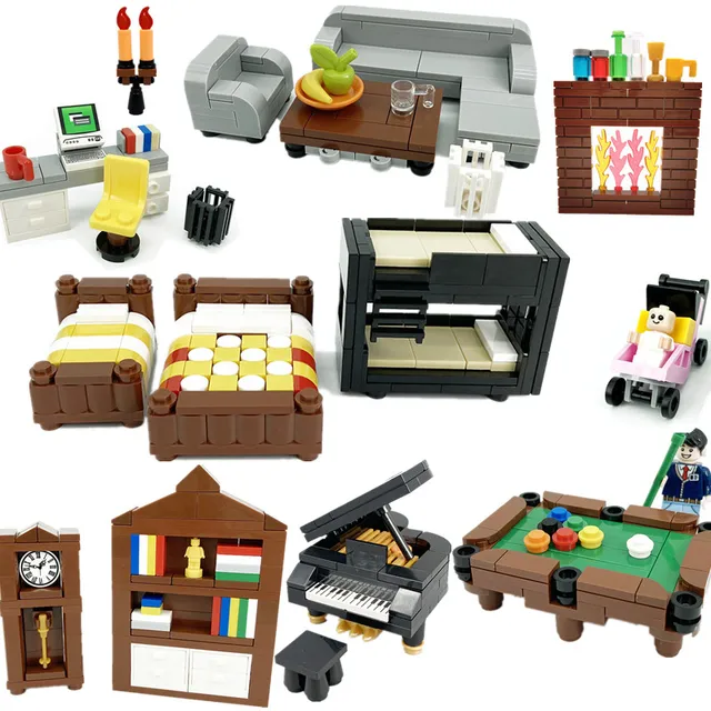 Compatible City MOC Building Blocks Bricks Parts House Furniture Kitchen Accessories Kits DIY Kids Toys Bed Sofa Piano Computer 1