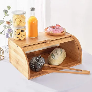 

Wood Practical Exquisite Adorable Breadbox Kitchen Counter Organizer Storage Box Bread Boxes Bread Baskets