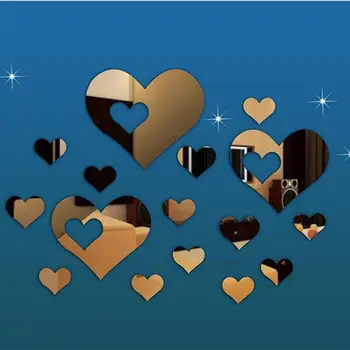 

Lovely 16PCS Silver Mirror Hearts Plastic Home Room 3D Wall Stickers DIY