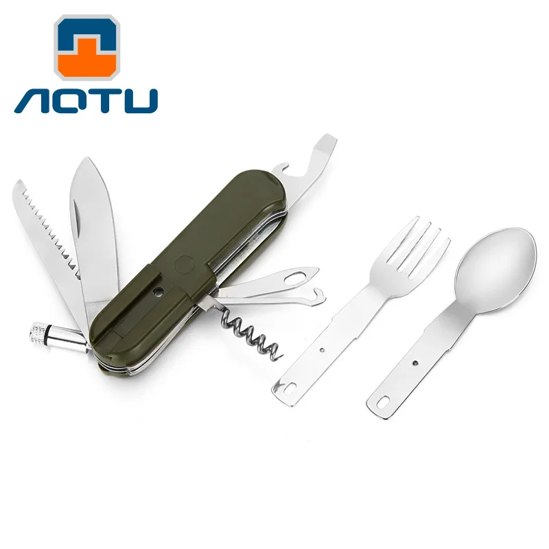 

Outdoor Tableware Knife and Fork Camping Multi-function Knife AT6361 with Lights Sanbao Stainless Steel Straw Length Bag Style