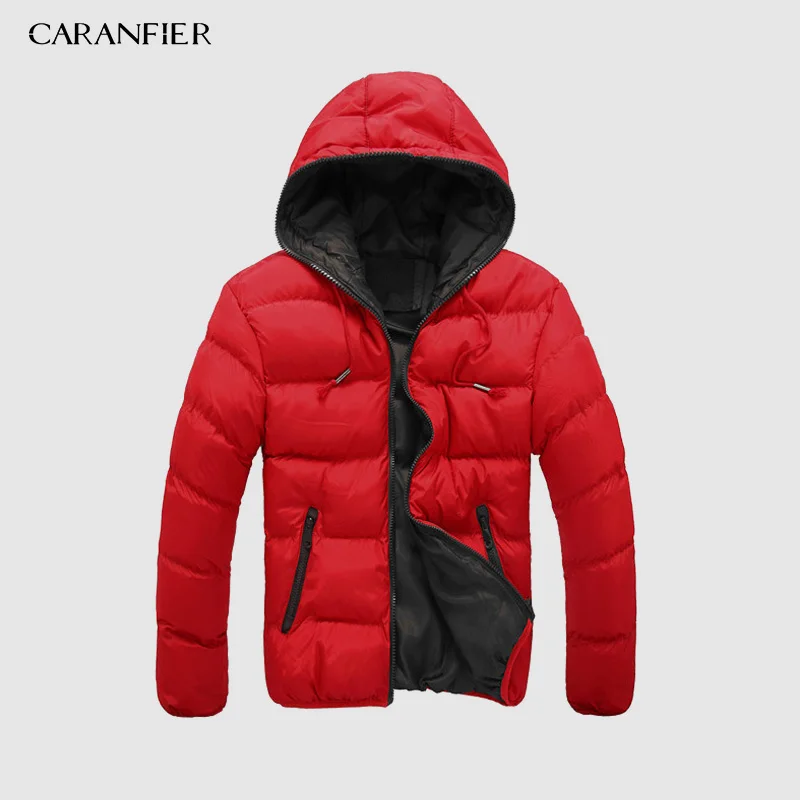 07 Red CARANFIER мужские парки Зимняя Теплая мужская ветровка модная однотонная пуховая куртка мужская повседневная парка на молнии плюшевая куртка M-XXXXL - Цвет: 07 Red
