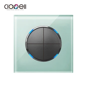 

KAMANNI LED light black switch 4gang 1 way button wall switch luxury crystal glass panel switch interrupter 16A standard