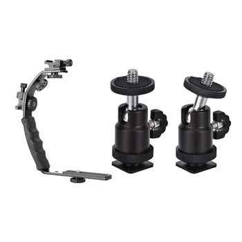

1x Camera L Bracket Mount Video Grip L-Bracket Dual Flash Cold Shoe Mount 1/4 Inch Tripod Screw & 2 Pack with Hot Shoe Mount Ada