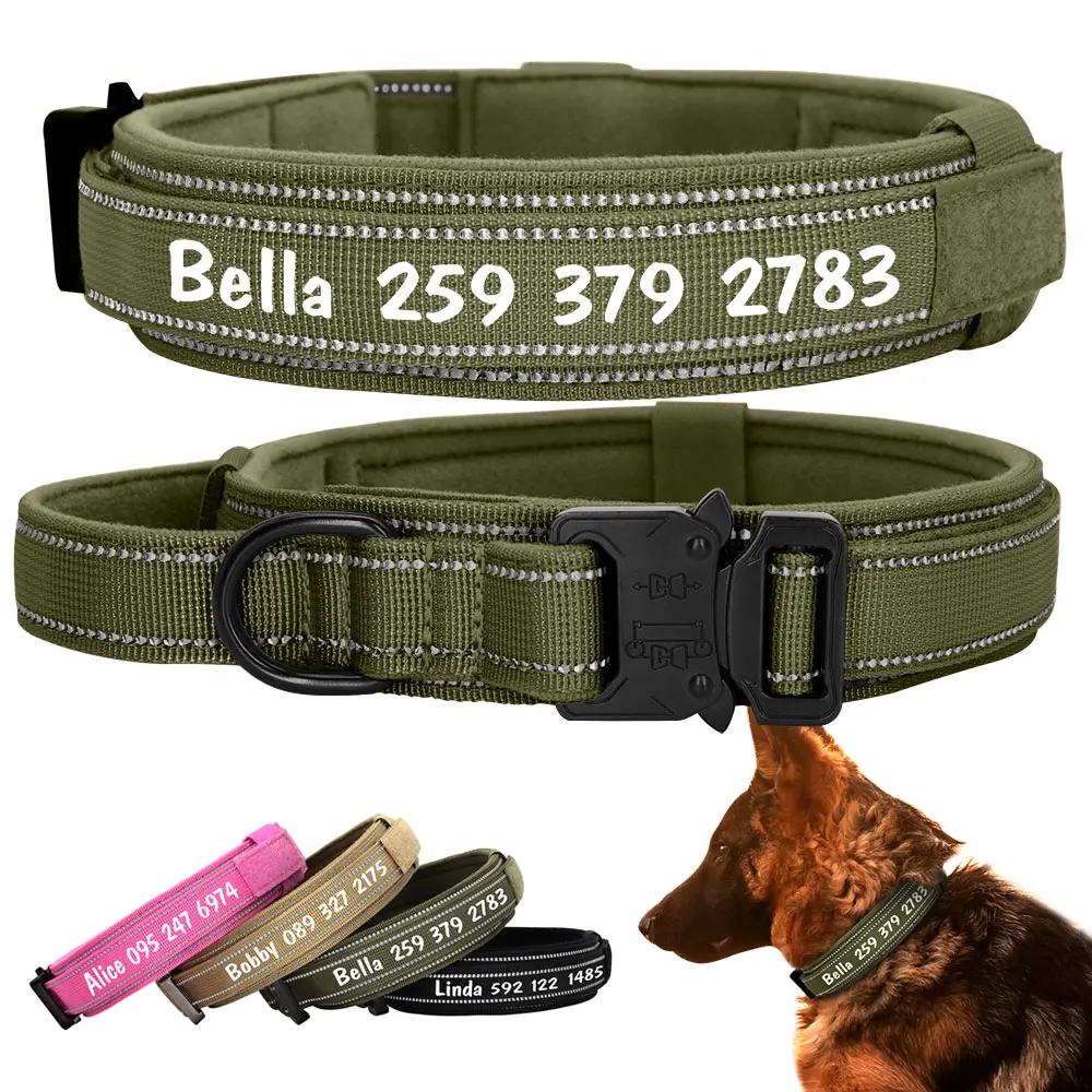 Personalized Large Dog Collar Military Tactical Dog Collar Custom Reflective Pet Collars for Medium Large Dogs German Shepard