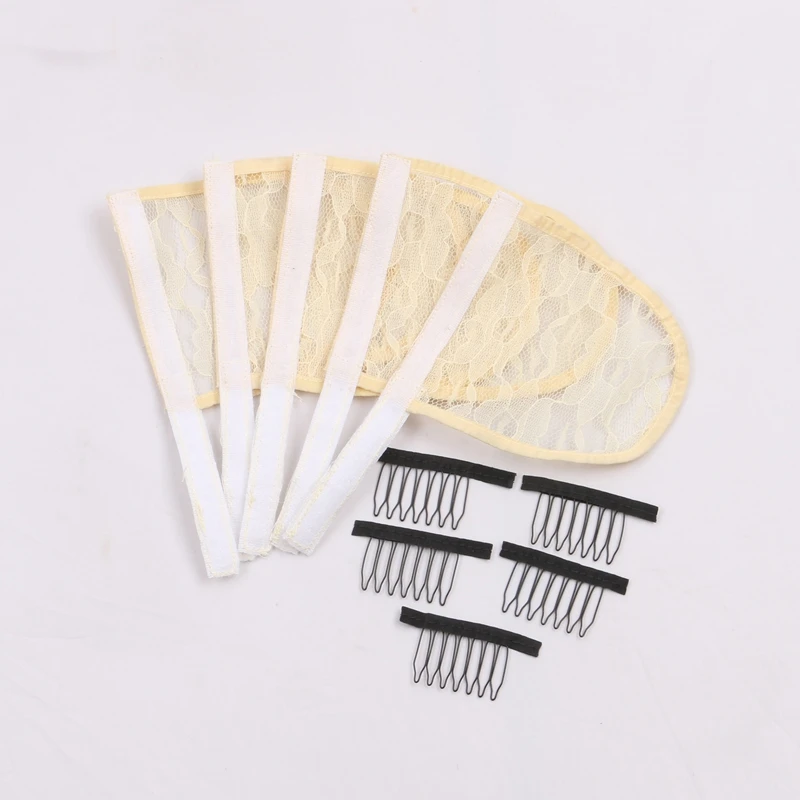 15pcs Beige Парик с сеткой для волос, расческа для изготовления хвоста, 5 шт., черный, бежевый, конский хвост, Кружевная Сетка для парика, шапка - Цвет: 15pcs Beige