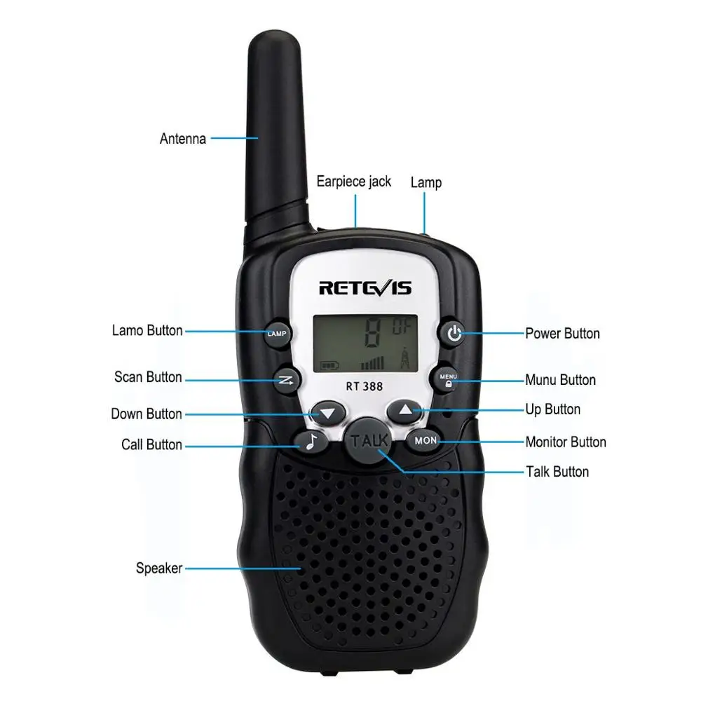 

RETEVIS RT388 Walkie Talkie Kids 2pcs Two-way Radio PMR446 Radio Comunicador VOX Flashlight Camping Use Portable Walkie-talkie