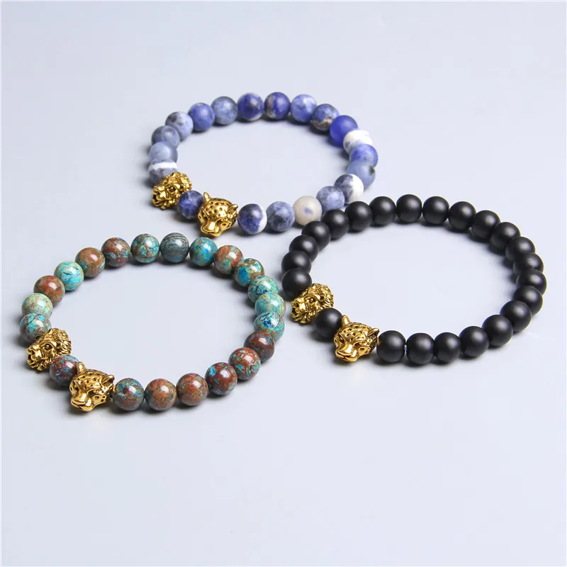 

Lion Leopard head Beads Bracelet Unisex Simple Cool Classical Reiki Prayer Natural Stone for Men Women Couples Jewelry Pulseras