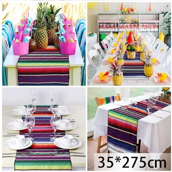 

35X275cm Cotton Mexican Table Flag Blanket Rainbow Strip Line Woven Blanket Table Flag Bed Flag Tablecloth Picnic Mat