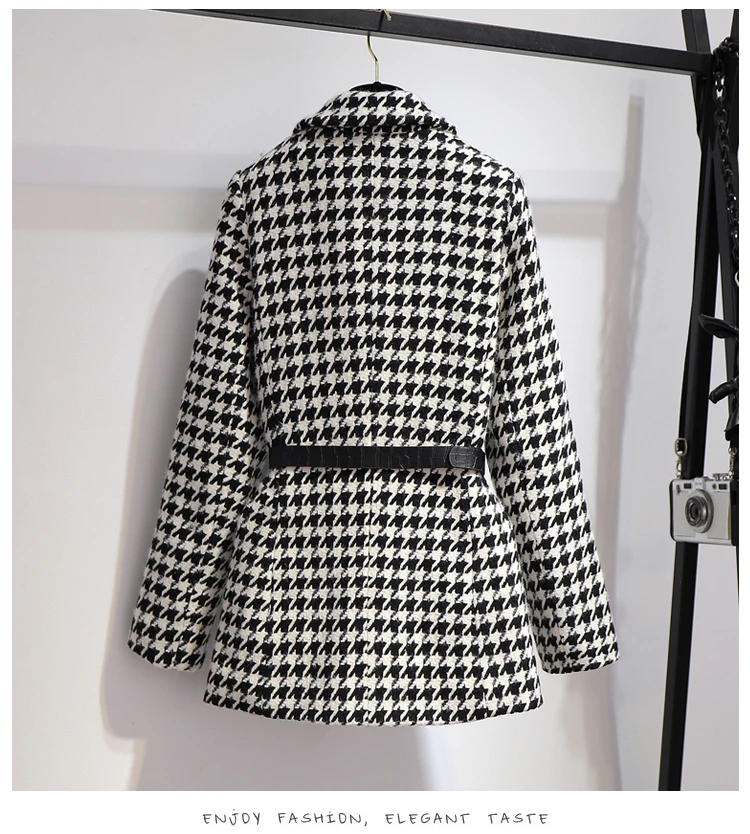ジャケット・アウター PHENOMENON HOUNDSTOOTH STAND COLLAR JKT High Quality Winter Thick Houndstooth Jacket Women 2021 New