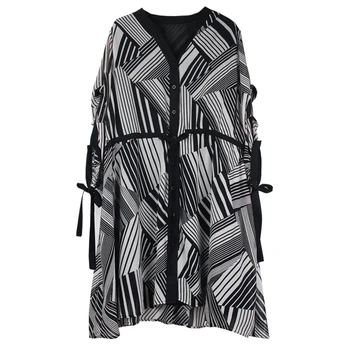 

Print Plus Size V Neck Dresses Fashion Loose Slimming A Line Knee-Length Chiffon Dress Women