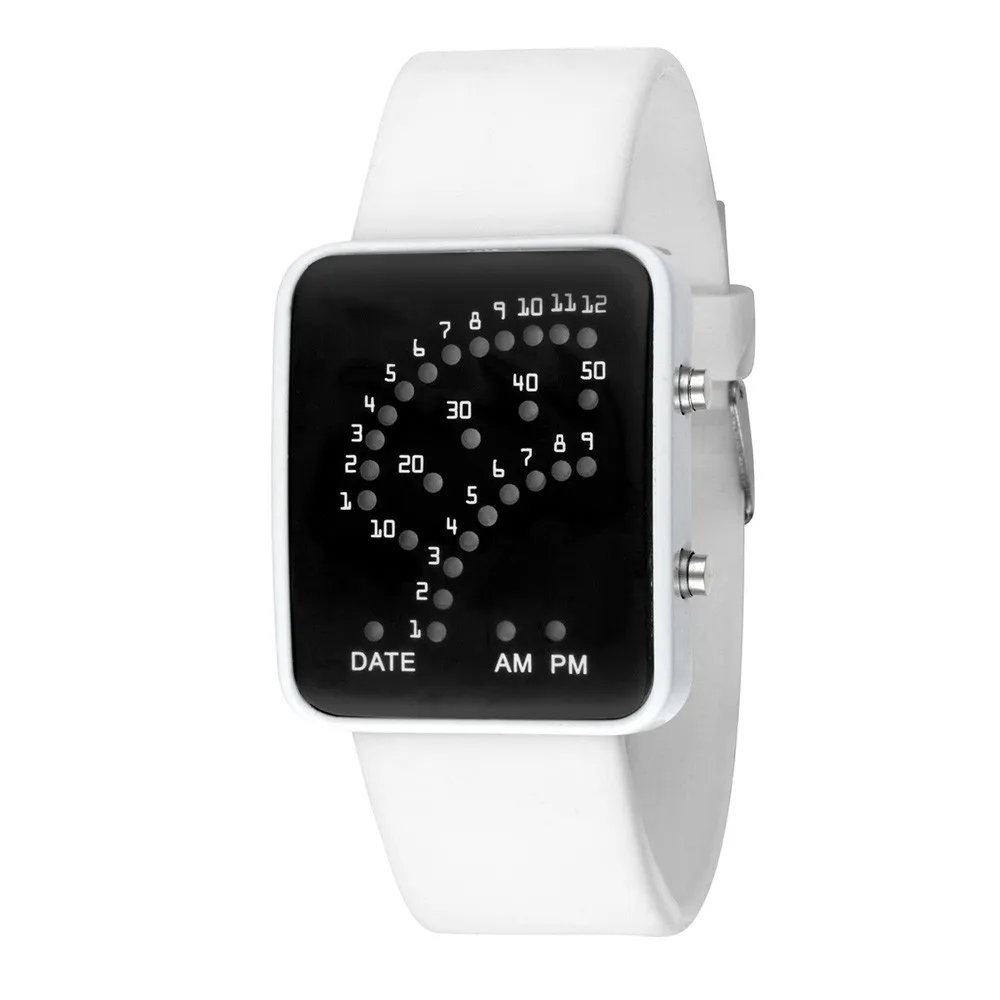 Fashion Men Watches Men Led Watches Men Sports Watches Fashion Dot Matrix Blue Led Electronic Watches Silicone montre femme