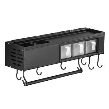 

Kitchen Multifunctional Wall-Mounted Rack Knife Holder Chopstick Rack Combination Storage Rack with Hook-Black