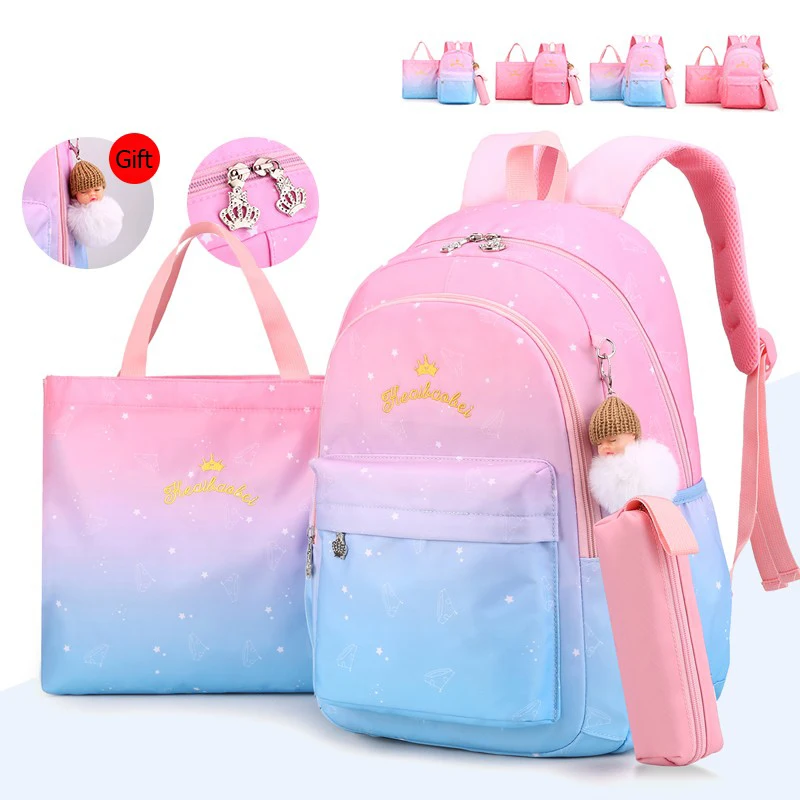 School-Bags Backpack Princess Waterproof-Grade Girls for Sweet Gradient Kids 1-3-6-Book