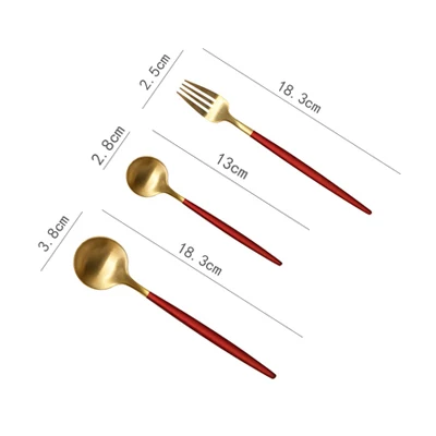 6 шт. набор стальных столовых приборов, красная ложка, вилки, Десертные ножи, ложки, палочки для еды, набор кухонных ложек, вилок, ножей, Западная Посуда - Цвет: Dessert tableware3PC
