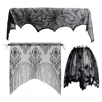 

1 Set/3pcs Halloween Lace Curtain Funny Practical Creative Lamp Cover Stove Cloth for Party Haunted House Home