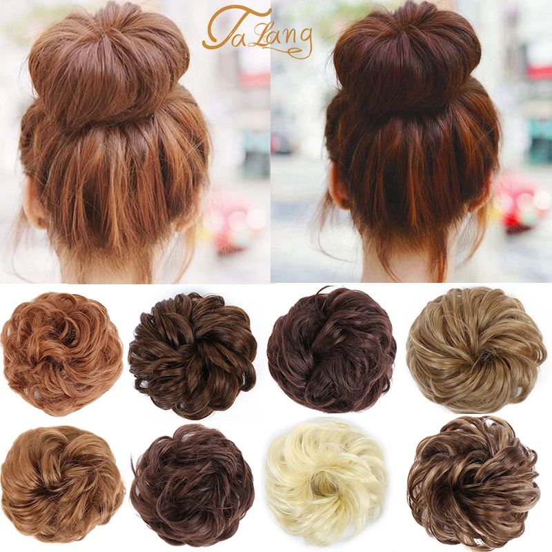 

TALANG Curly Chignon Rubber Band Blonde Synthetic Hair Ring Wrap For Hair Bun Ponytails Heat Resistant Hair Accessories