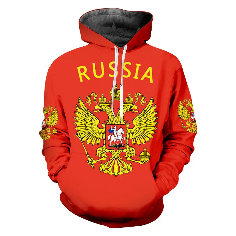Хипстерское красное пальто с русским капюшоном мужской роскошный 3d орел Россия флаг печати свитер с капюшоном унисекс Одежда на заказ S-6XL