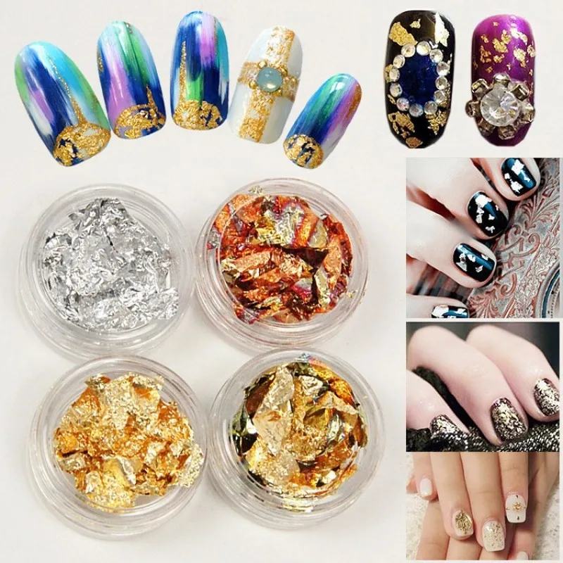 

12 Psc/Set Gold/Silver Glitter Nail Foils Sticker Nail Glitter Paillette Flake Chip Foil Paper 3D Nail Art Decoration 11*11cm #