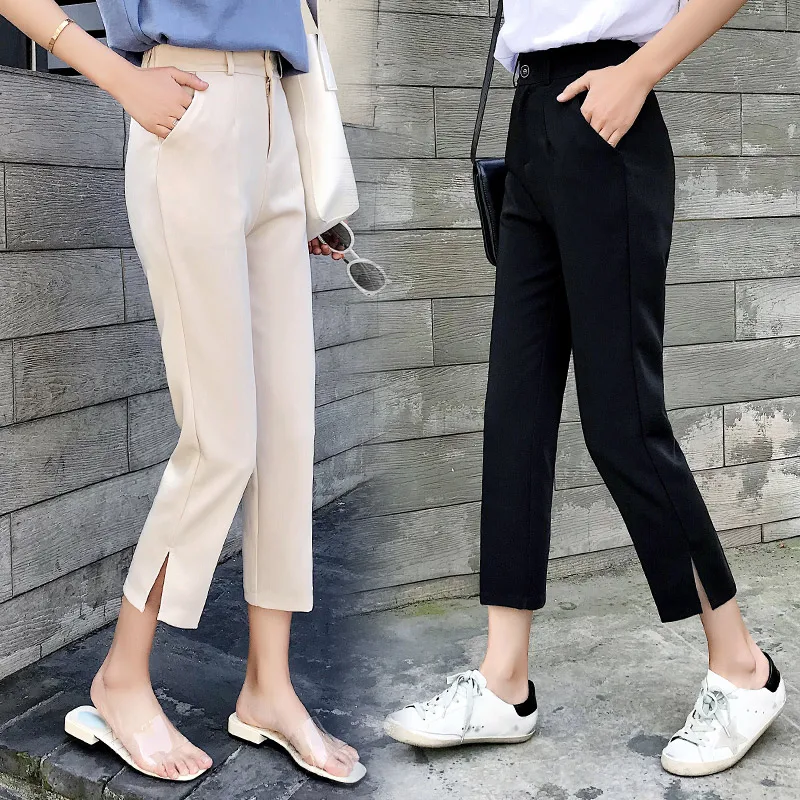 TingYiLi Korean Style Summer Women Suit Pants High Waist Beige