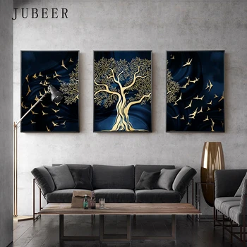 

Nordic Style Black and White Canvas Painting Golden Tree Posters and Prints Bird Decorative Pictures for Living Room Home Decor