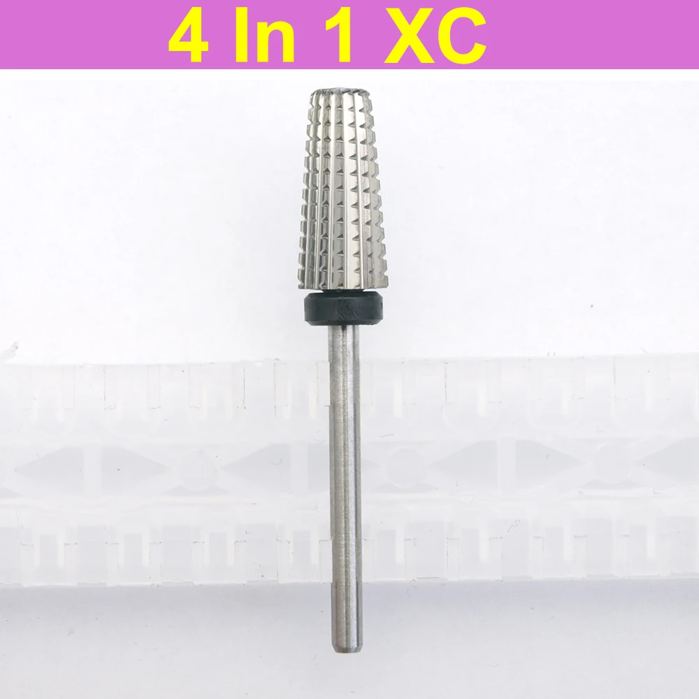 Broca de carburo de tungsteno 5 en 1 para uñas, broca de corte recto de forma cónica para Gel de uñas acrílicas, vástago de 3/32 