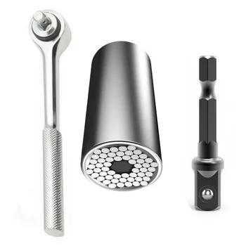 

3pcs Universal Torque Wrench Set Head Key Sleeve Socket 7-19mm Ratchet Spanner Power Drill Kits Grip Bushing Hand Tools