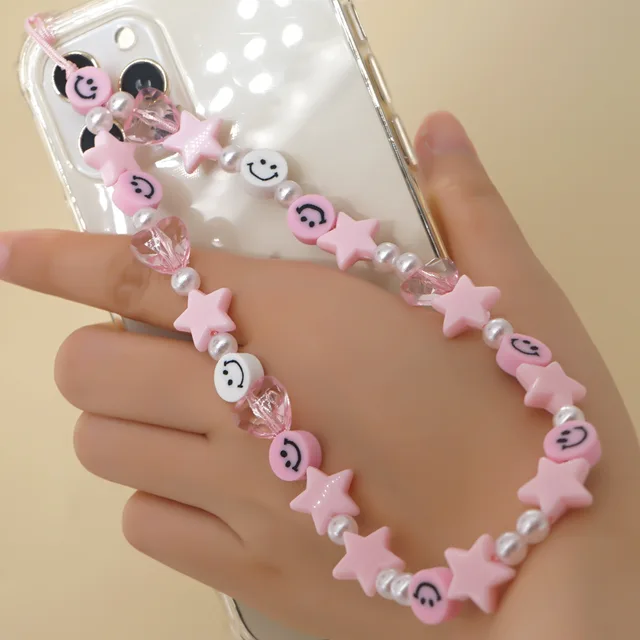Blue star phone Chain Lanyard Strap Cord for Mobile Phone Smile Beads Heart Anti-lost Chain Women Cellphone Accessories цепочка YLP208E