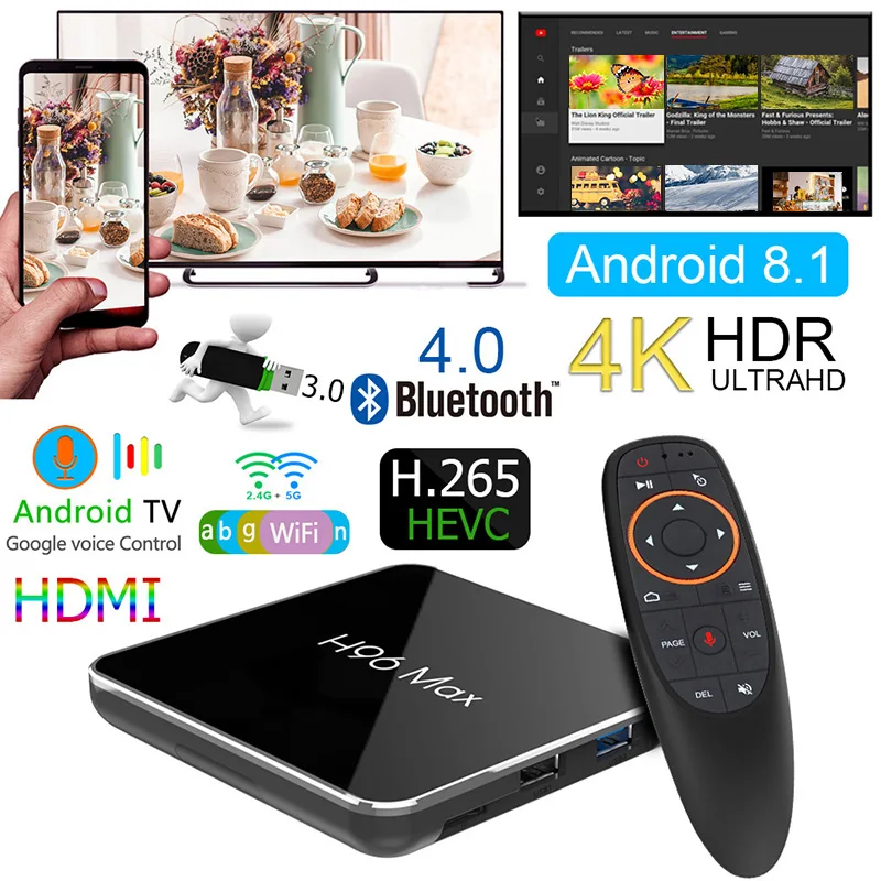 ТВ приставка Android 8 1 2 ГБ/4 ГБ DDR4 Ram 16 Гб/32 ГБ/64 Гб rom H96 Max X2 4K Smart tv Box|ТВ-приставки и