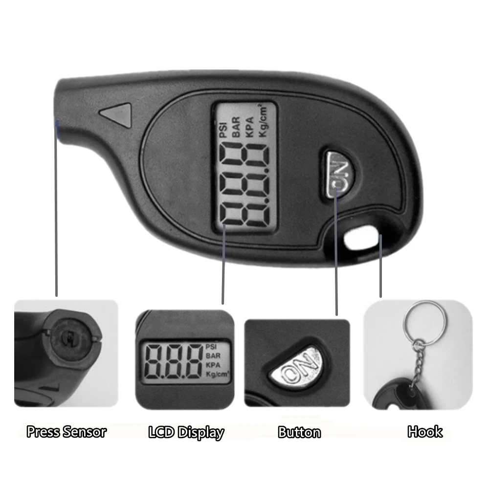 Compact Keychain Digital LCD Tire Pressure Gauge (2-150 PSI)