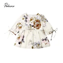 Коллекция года, весенне-осенняя одежда для малышей платье с длинными рукавами и цветочным принтом и бантом для маленьких девочек Повседневная Праздничная пачка, платья От 6 месяцев до 5 лет