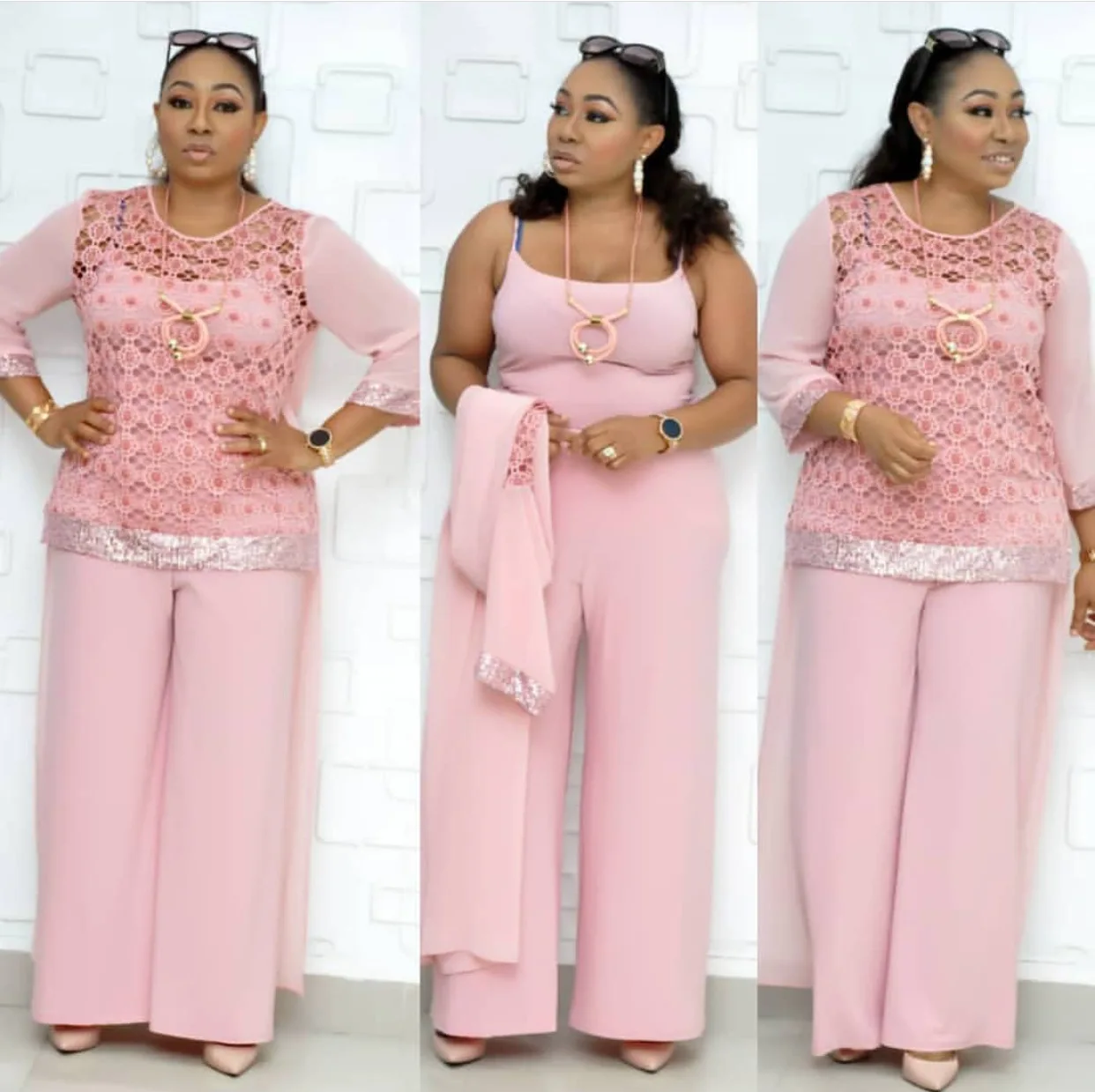 

Women Plus Size 3 Pieces Sets Office Work Clothes Female Solid Black Tops and Full Length Pants Elegant 2 Piece Outfits set