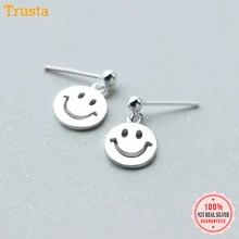 Trusta 925 пробы Серьги серебристого цвета; бижутерия со смайликом S925 серьги-гвоздики Рождественский подарок для девочек-подростков DS1412