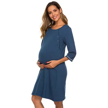 

Maternity Dress For Women Pregnant Nusring Maternity Long Sleeve Breastfeeding Solid O-Neck Dress Comfortable Sundress #1217
