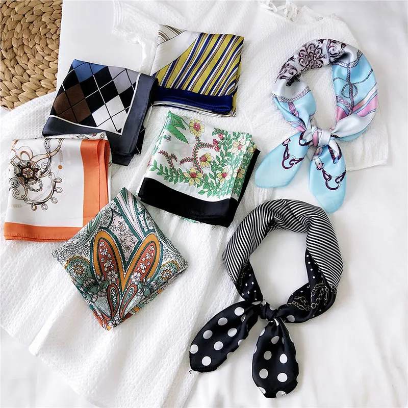 

70X70CM Fashion Women Square Scarf All-Match Wraps Elegant Floral Dot Spring Summer Head Neck Hair Tie Band Neckerchief