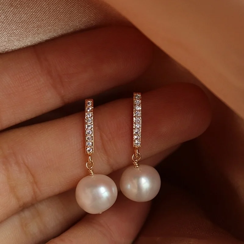 Vintage Baroque Pearl Pendant Drop Earrings For Women Girls Fashion Jewelry Contracted Elegant Temperament Zirconia | Украшения и