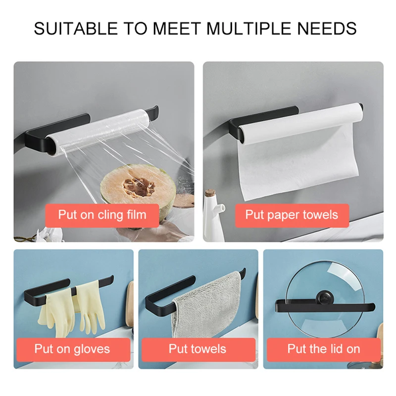ELLEN Self-adhesive Kitchen Paper Towel Holder Storage Holder Shelf Black Tissue Stand Organizer Bathroom towel rack paper EL65B
