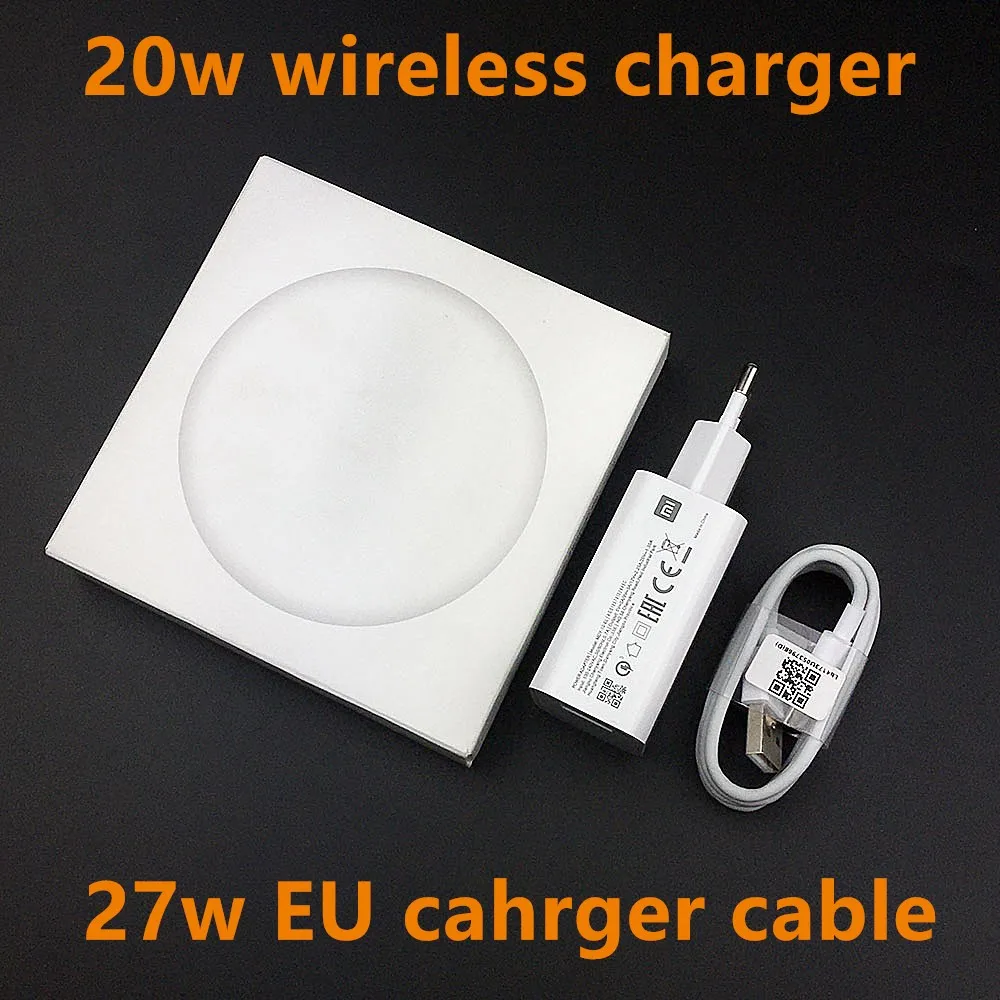 with 27w EU set Xiao mi Qi Беспроводное зарядное устройство 20 Вт Макс и 27 Вт для mi 9(20 Вт) mi x 2 s/3(10 Вт) qi Epp совместимый мобильный телефон(5 Вт) несколько безопасный - Цвет: with 27w EU set