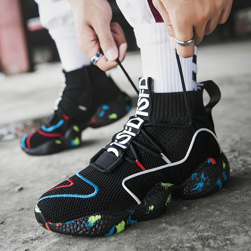 

2019 Socks Boots ShoesMen Lightweight High Top Men Wedges Platform Sneakers Breathable Slip On Flats Shoes Man Vulcanized Shoes