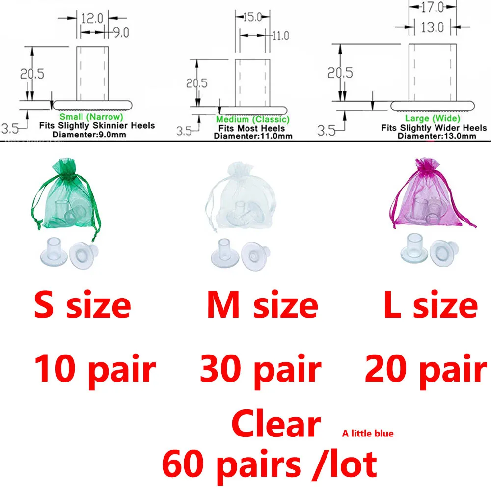 60 пар/лот, на высоком каблуке, Нескользящие, силиконовые, на шпильке, для танцев, для невесты, для свадебной вечеринки - Цвет: Clear S10 M30L20