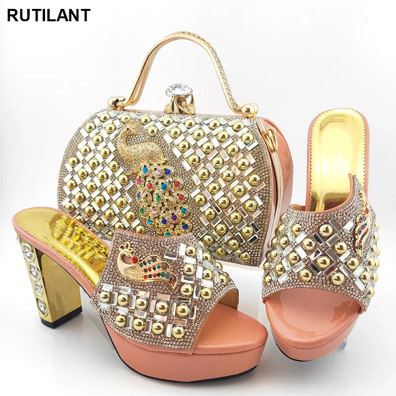 

Matching Italian Shoe and Bag Set Ladies Italian Shoes and Bag Set Decorated with Rhinestone Designer Shoes Women Luxury 2020