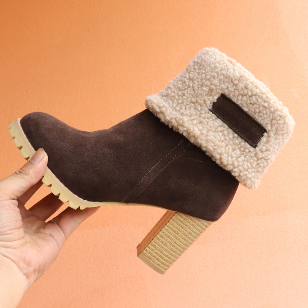 

SARAIRIS Large Size 43 Winter Snow Boots Warm Add Fur High Heels Western Boots Women Ankle Boots Women Shoes Woman 2019