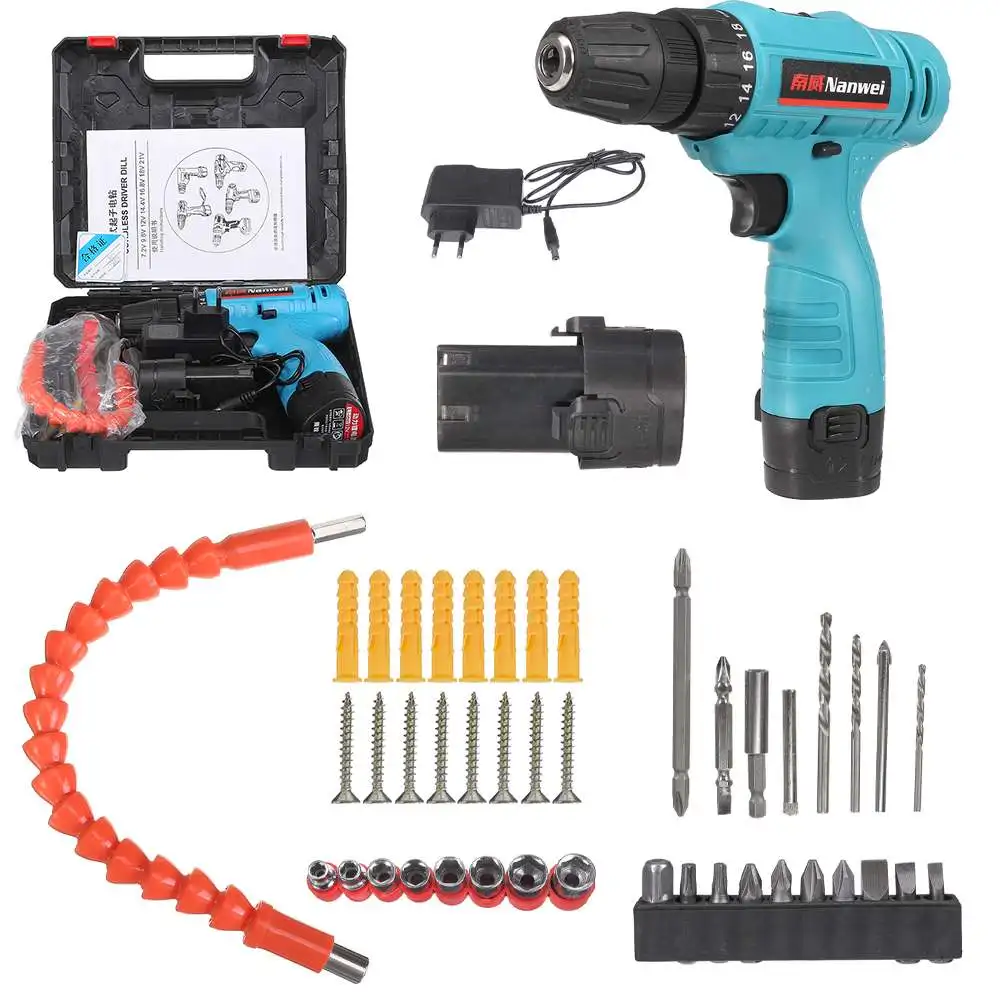 12V Cordless Led Electric Drill Kit Sets Driver Drilling Screwdriver With 2 Li-Ion Battery Toolkit Powerful Driling Tool