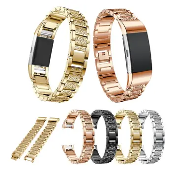 

Watch Bands Metal Strap With Rhinestone Replacement Bracelet Compatible For Fit bit Charge 2 Stainless Steel Metal Watch Band