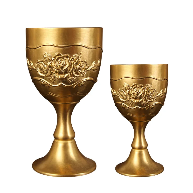 Brass Mini Wine Glass Relief Vodka Goblet 100ml 50ml Spirits Cup Gold Ancient Tumbler Portable Personalized Wedding Decoration