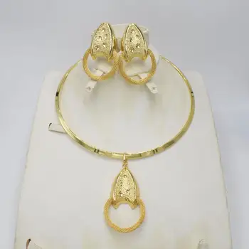

NEW High Quality Ltaly 750 Gold color Jewelry Set For Women african beads fashion necklace set earring jewelry