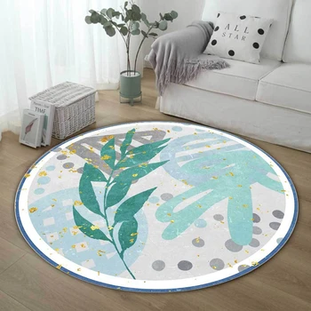 

Rural Style Round Floor Mat Carpet Green Leaves Bedroom Bedside Sofa Area Rugs Living Room Kids Play Tent Non-Slip Large Carpets