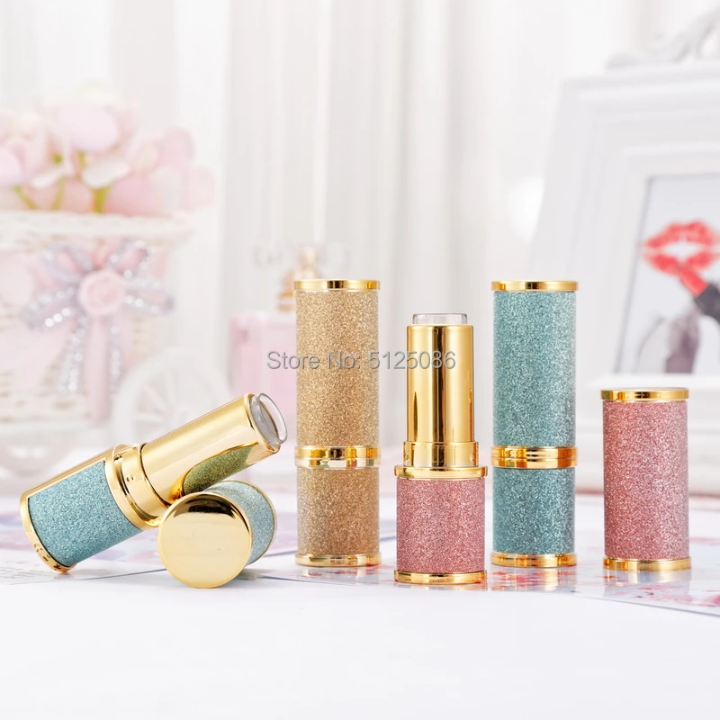 

12.1mm Plastic Sparkling Rose Gold Green Makeup Lip Balm Lip Gloss Tube, Empty Cosmetic Lipstick Lip Rouge Refillable Container
