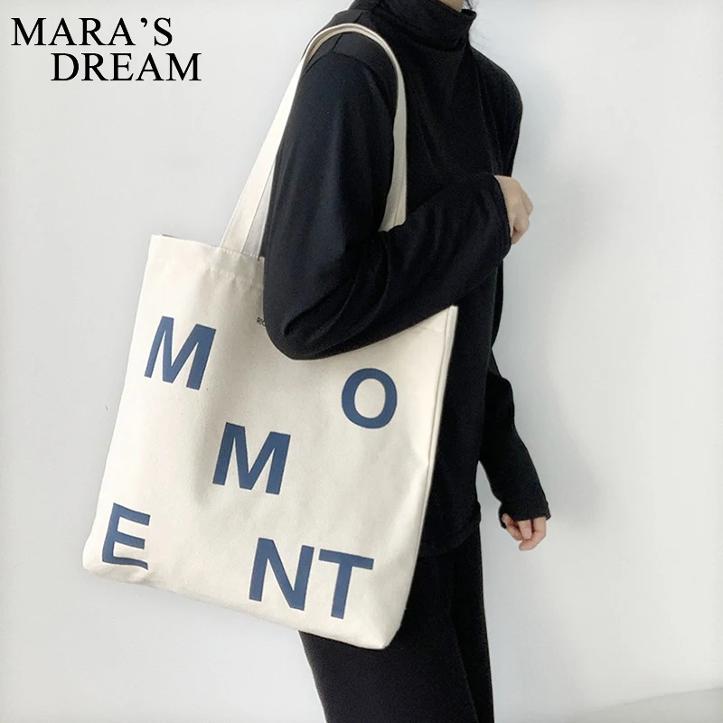 

Mara's Dream Women's Canvas Shoulder Shopper Bag Letter Printing Large Cotton Cloth Ladies Handbag Eco Reusable Shopping Bag