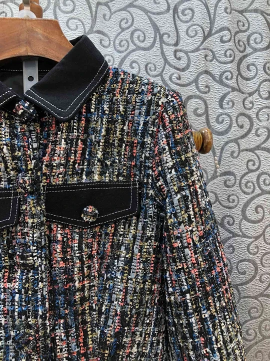 Early Autumn New Female Leader's Coloured Turn-collar Fabric Knitted Long Sleeve Top+ Short Pants Suit 831