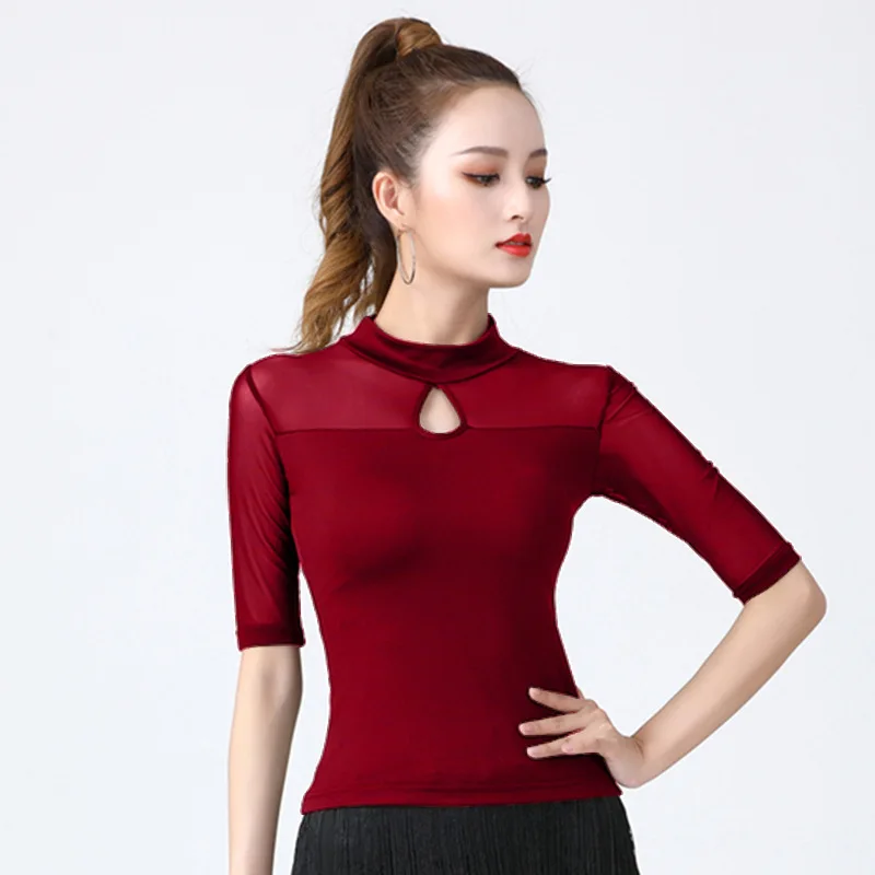 Latin Top Women Dance Basic Top Training Suit Girl Dancewear Ballroom Samba Tango Flamengo Dancing Practice T-shirt Costume dance shirts,latin dance accessory
